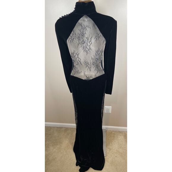 Retrofete Amor Velvet Lace High Neck Sheer Long Sleeve Black Maxi Dress Size XS - Picture 10 of 11